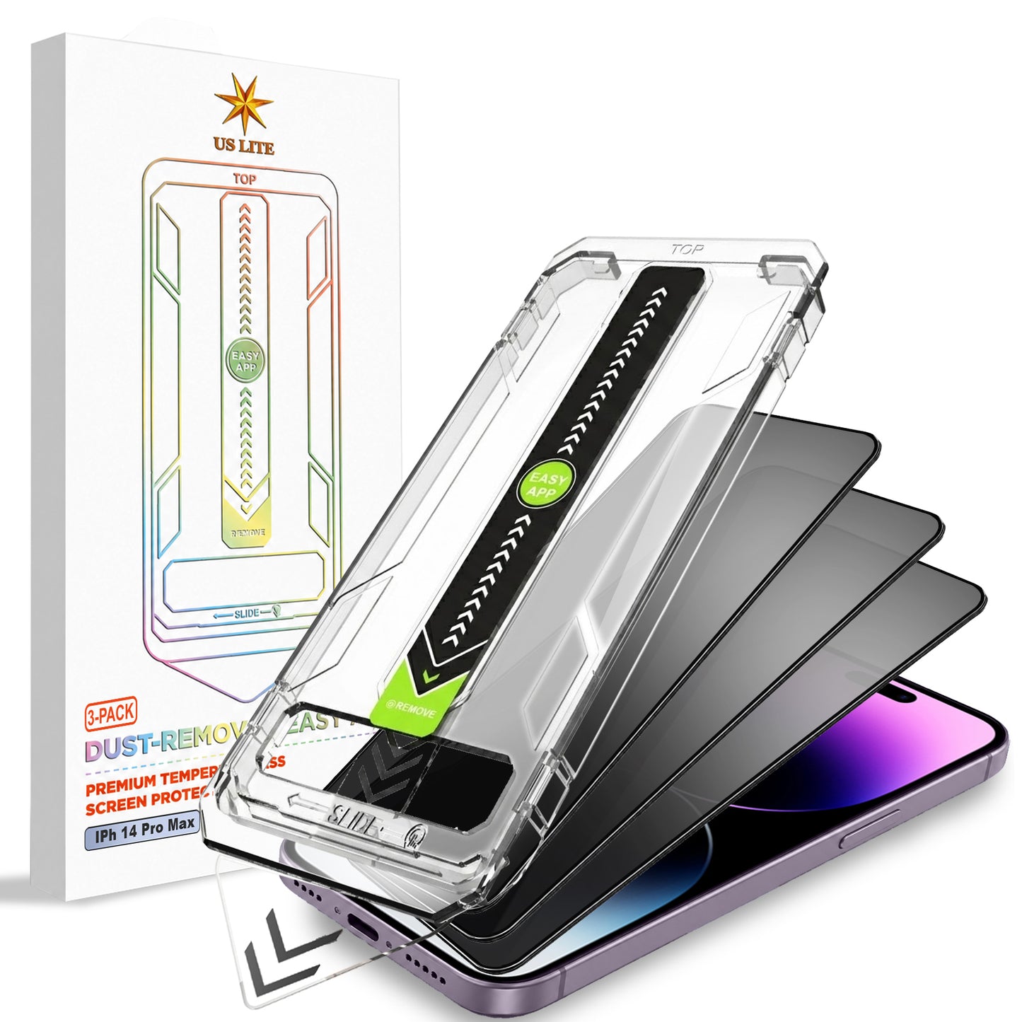 US LITE Tempered Glass Screen Protector | Align Tray | Shatterproof Screen Protection | 9H Hardness | Bubble-Free | Easy Installation Tool Kit For iPhone & Samsung Series