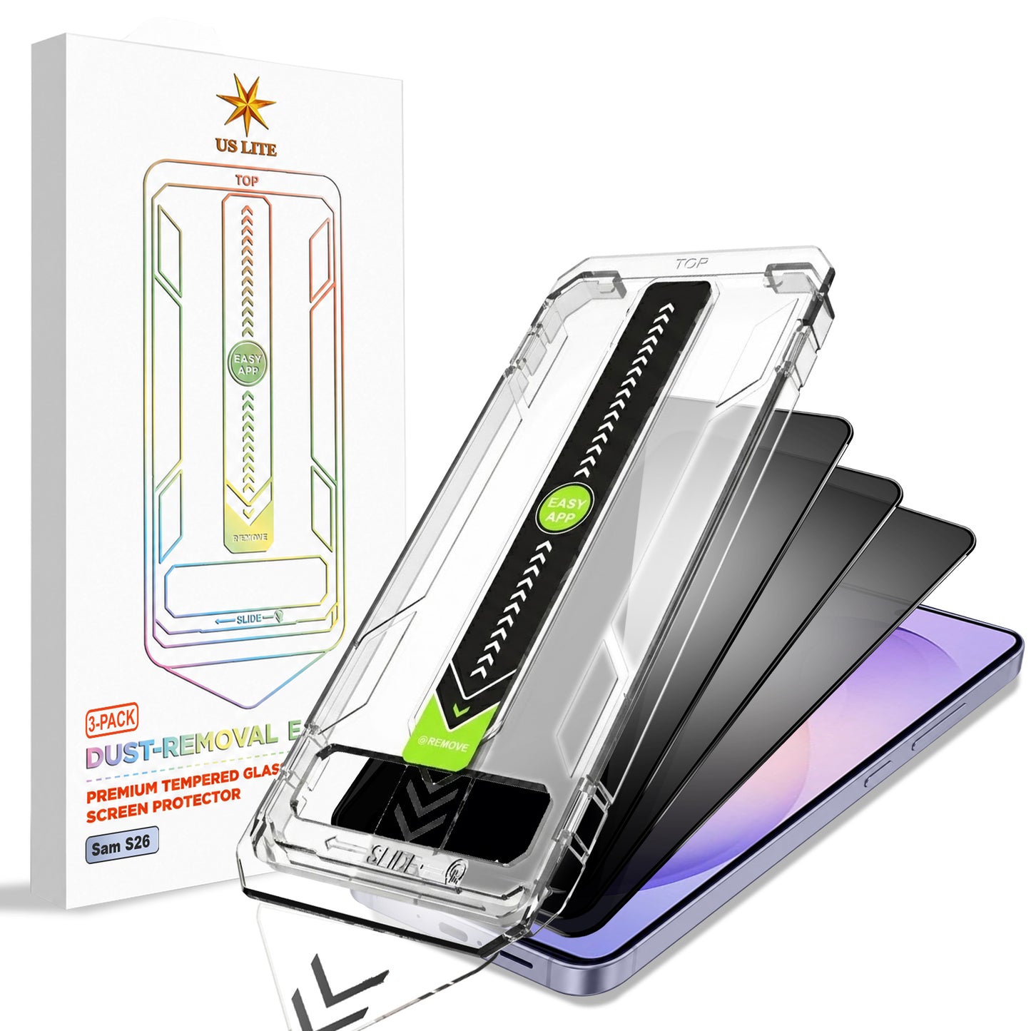 US LITE Tempered Glass Screen Protector | Align Tray | Shatterproof Screen Protection | 9H Hardness | Bubble-Free | Easy Installation Tool Kit For iPhone & Samsung Series