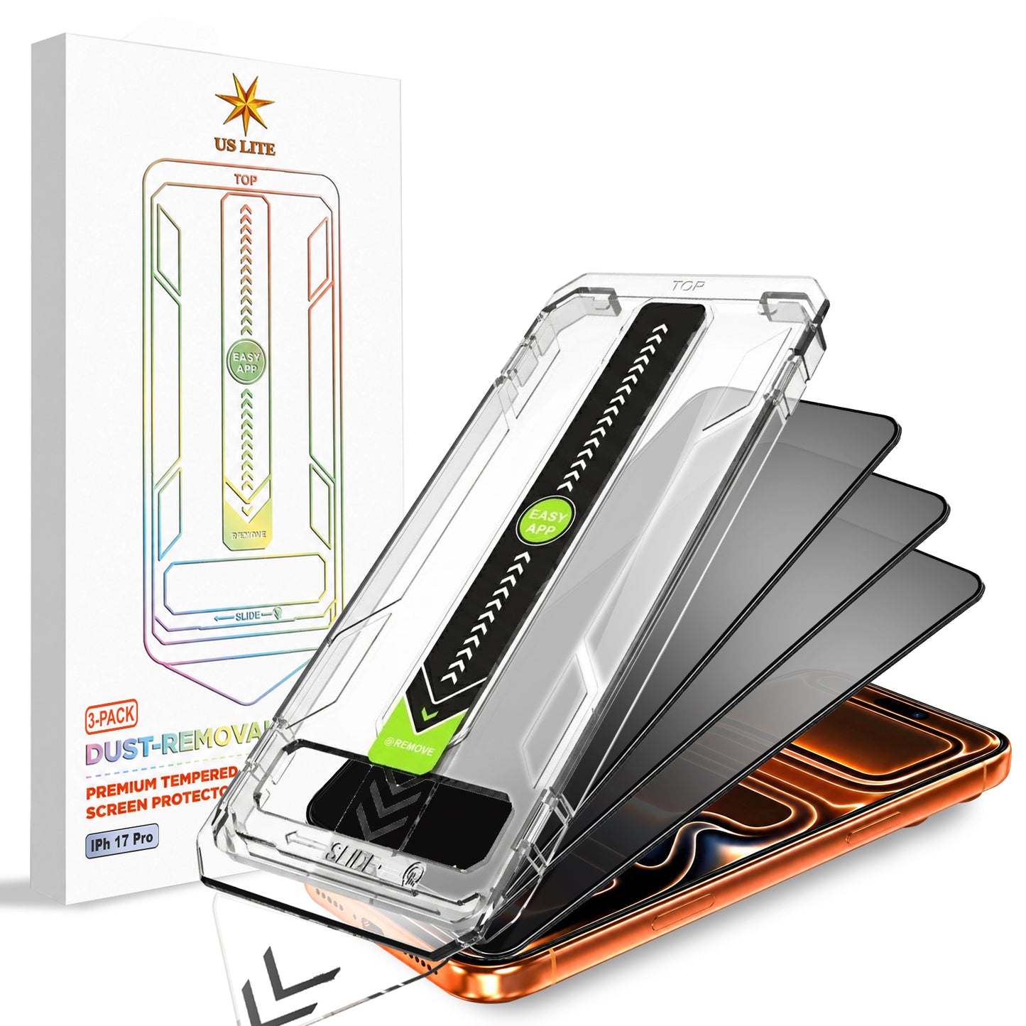 US LITE Tempered Glass Screen Protector | Align Tray | Shatterproof Screen Protection | 9H Hardness | Bubble-Free | Easy Installation Tool Kit For iPhone & Samsung Series