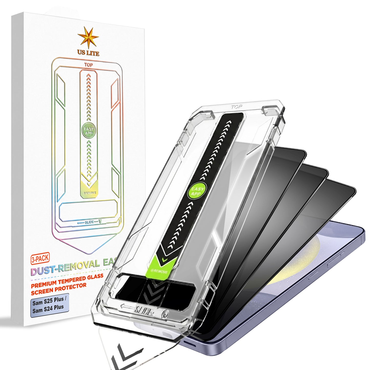 US LITE Tempered Glass Screen Protector | Align Tray | Shatterproof Screen Protection | 9H Hardness | Bubble-Free | Easy Installation Tool Kit For iPhone & Samsung Series
