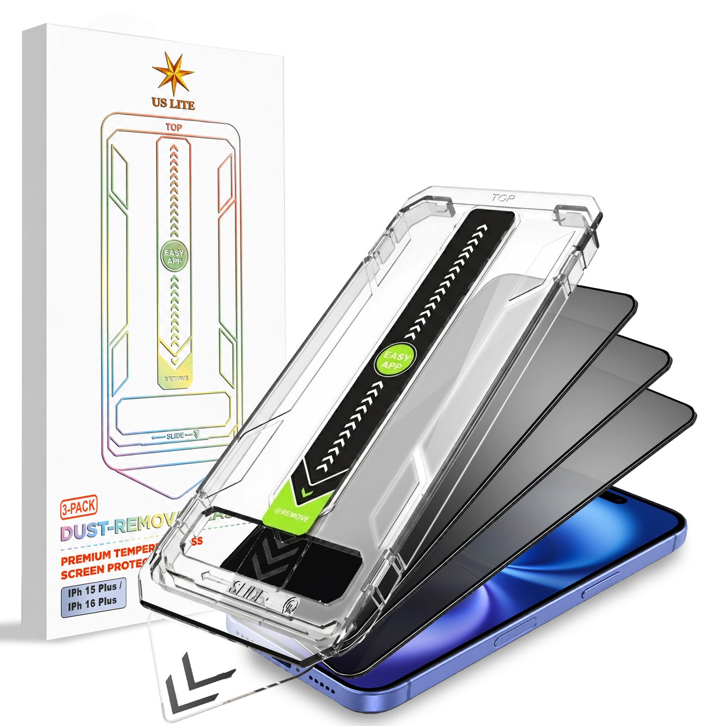 US LITE Tempered Glass Screen Protector | Align Tray | Shatterproof Screen Protection | 9H Hardness | Bubble-Free | Easy Installation Tool Kit For iPhone & Samsung Series