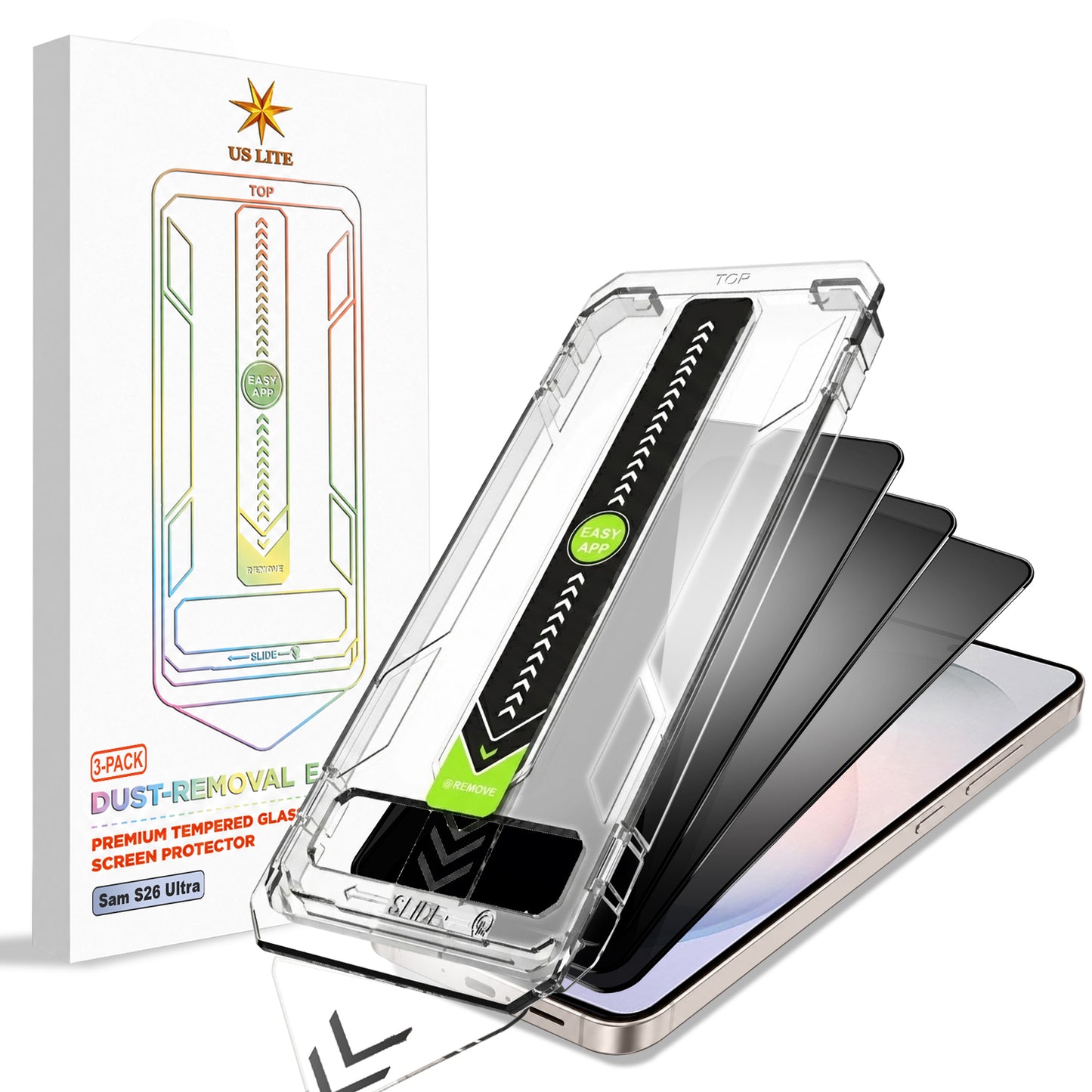 US LITE Tempered Glass Screen Protector | Align Tray | Shatterproof Screen Protection | 9H Hardness | Bubble-Free | Easy Installation Tool Kit For iPhone & Samsung Series