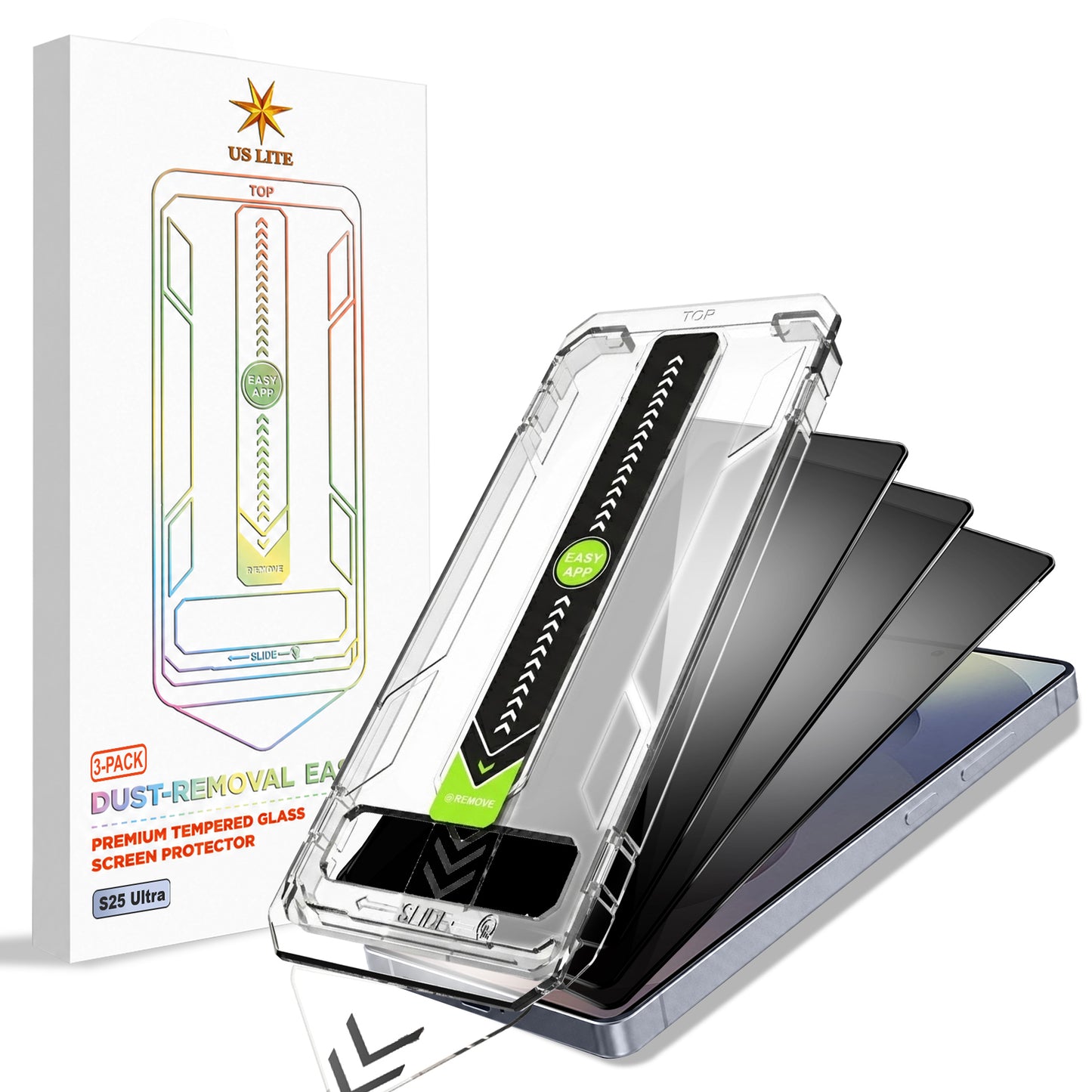 US LITE Tempered Glass Screen Protector | Align Tray | Shatterproof Screen Protection | 9H Hardness | Bubble-Free | Easy Installation Tool Kit For iPhone & Samsung Series
