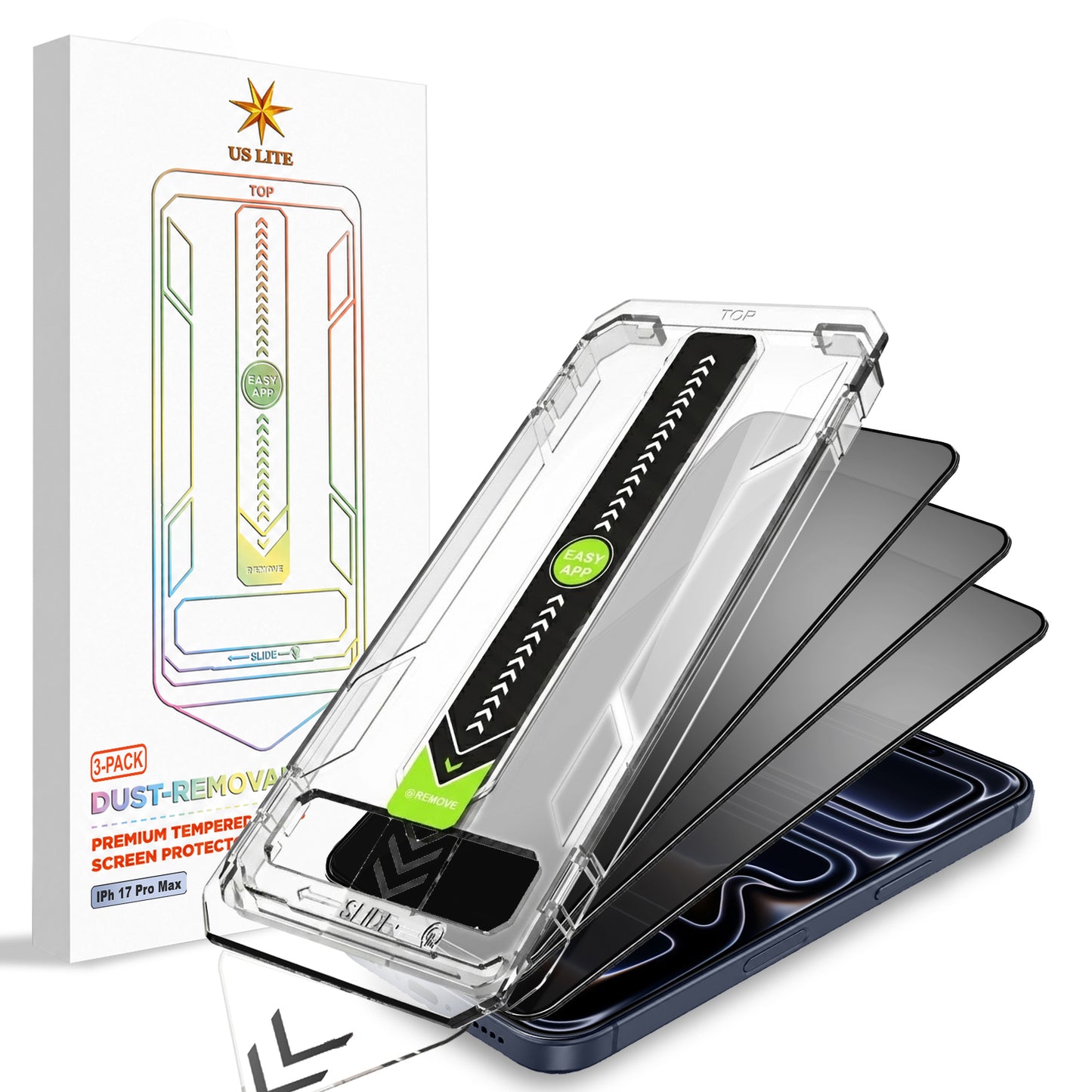US LITE Tempered Glass Screen Protector | Align Tray | Shatterproof Screen Protection | 9H Hardness | Bubble-Free | Easy Installation Tool Kit For iPhone & Samsung Series