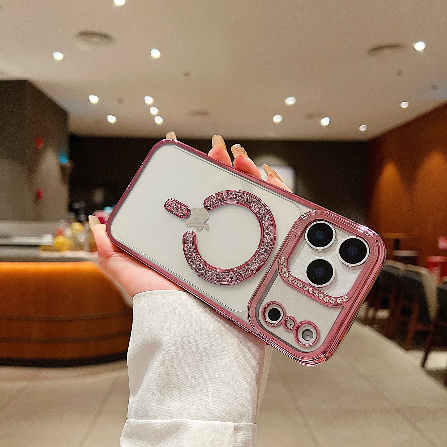 LuxuryKase Transparent Back Cover with Shimmer MagSafe Ring | Soft TPU Case | Stylish Shockproof Protective Mobile Case with Premium Finish For iPhone 15 & 16 Series