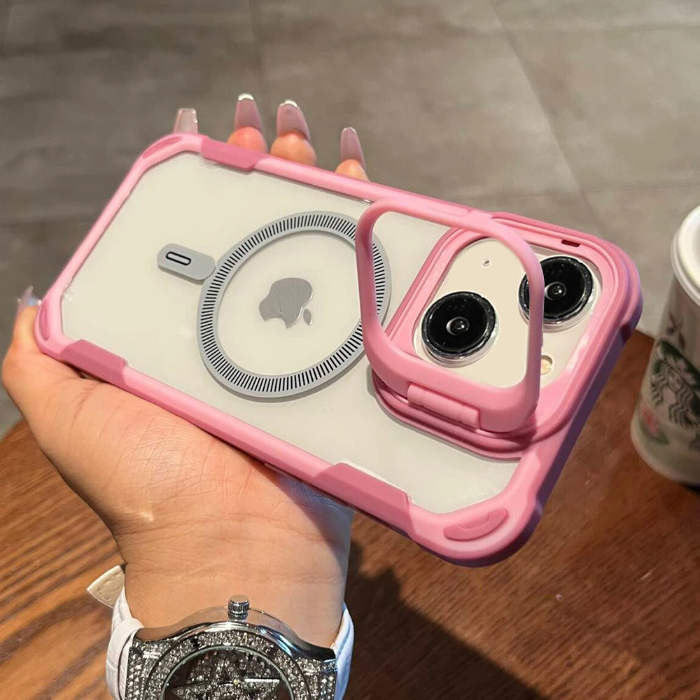 LuxuryKase LK164 Invisible Stand Transparent Magnetic Mag-Safe Wireless Charger Case Cover For iPhone
