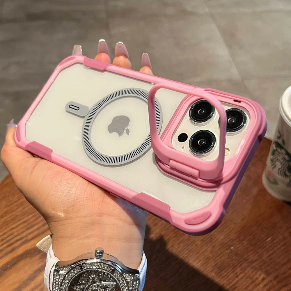 LuxuryKase LK164 Invisible Stand Transparent Magnetic Mag-Safe Wireless Charger Case Cover For iPhone