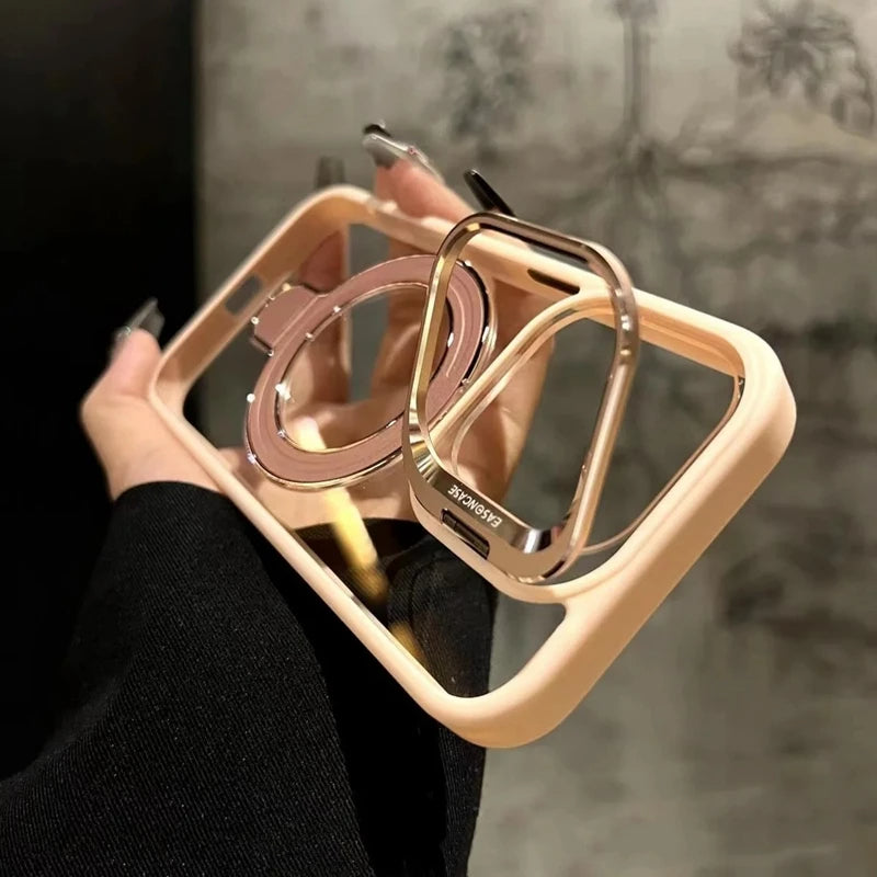 LuxuryKase LK176 Metal Camera Ring Kickstand Stand Transparent Mag-Safe Case Cover For iPhone