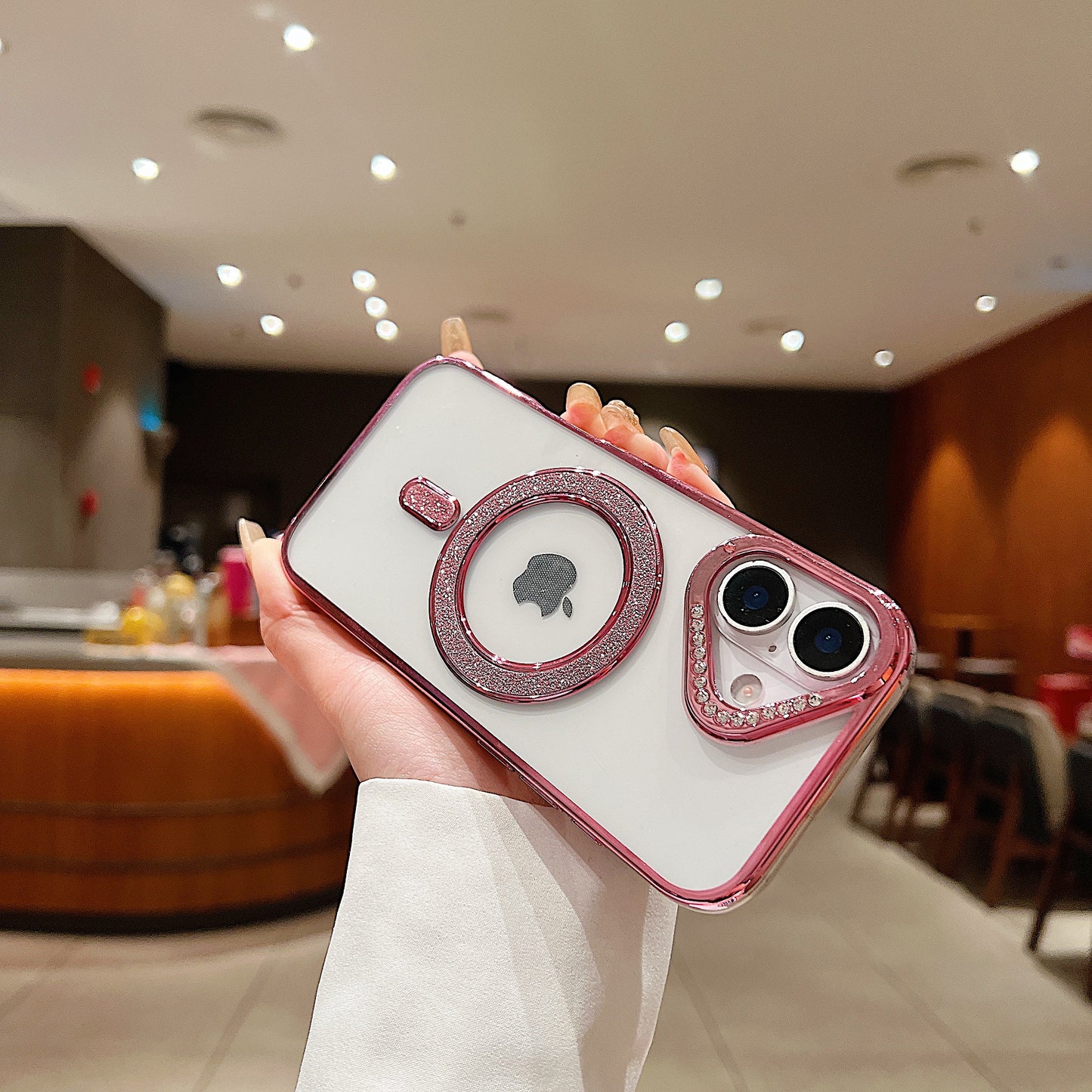 LuxuryKase Transparent Back Cover with Shimmer MagSafe Ring | Soft TPU Case | Stylish Shockproof Protective Mobile Case with Premium Finish For iPhone 15 & 16 Series