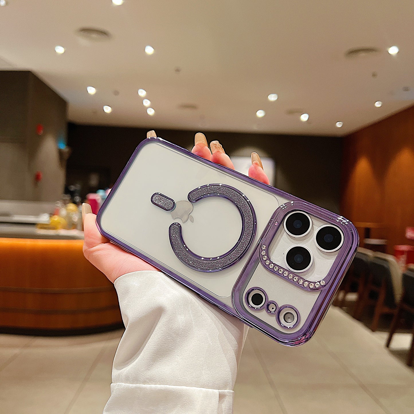 LuxuryKase Transparent Back Cover with Shimmer MagSafe Ring | Soft TPU Case | Stylish Shockproof Protective Mobile Case with Premium Finish For iPhone 15 & 16 Series