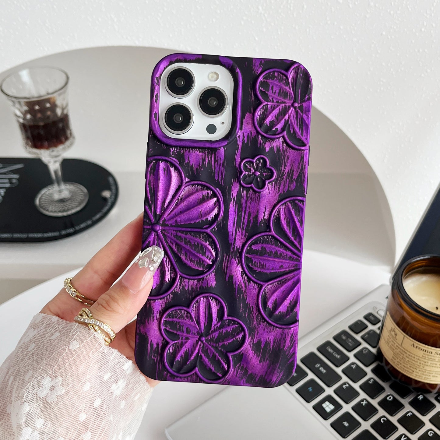 LuxuryKase LK138 Double Shaded 3D Flower Print Case For iPhone