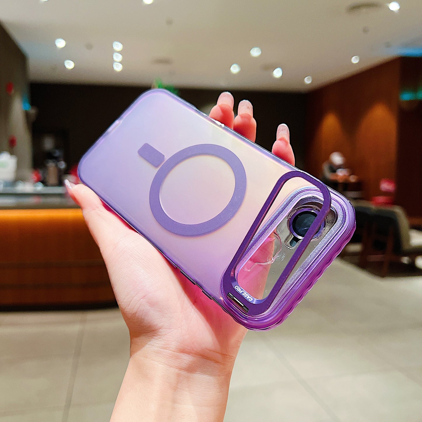 LuxuryKase LK169 Laser Gradient Lens Holder Stand Mag-Safe Case Cover For iPhone 16 & 17 Series