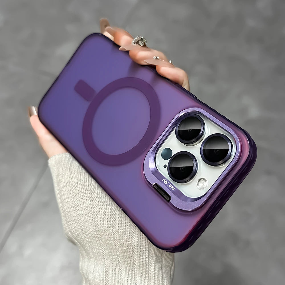 LuxuryKase Mag-Safe Shockproof Gradient Matte Case | Metal Camera Lens Protector & Kickstand | Slim & Edge Protective Cover For iPhone