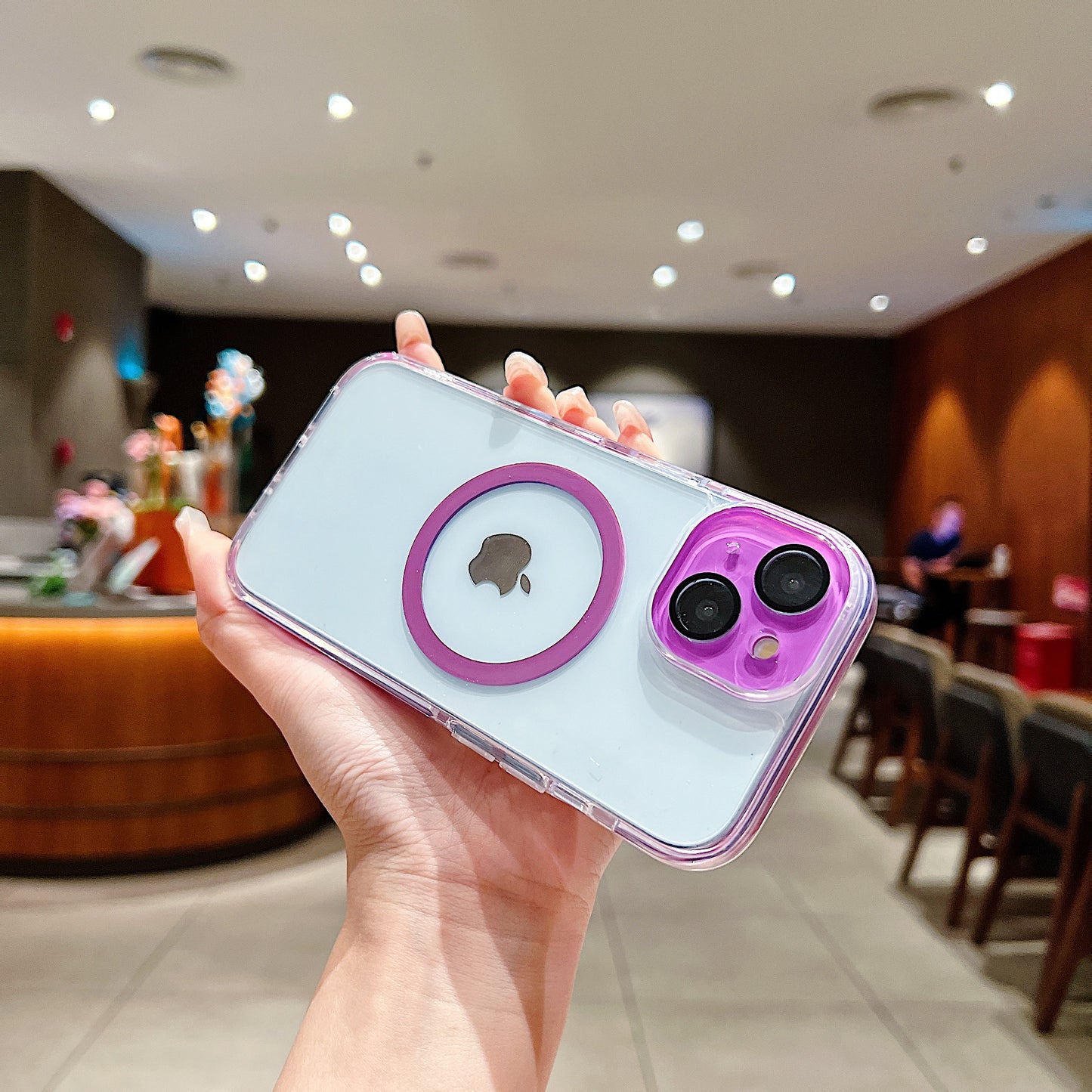 LuxuryKase Magnetic Crystal Clear Case | Colored Edges & Mag-Safe Ring | Built in Camera Lens Protection | Anti Yellow Transparent Bumper | Scratch Resistant For iPhone