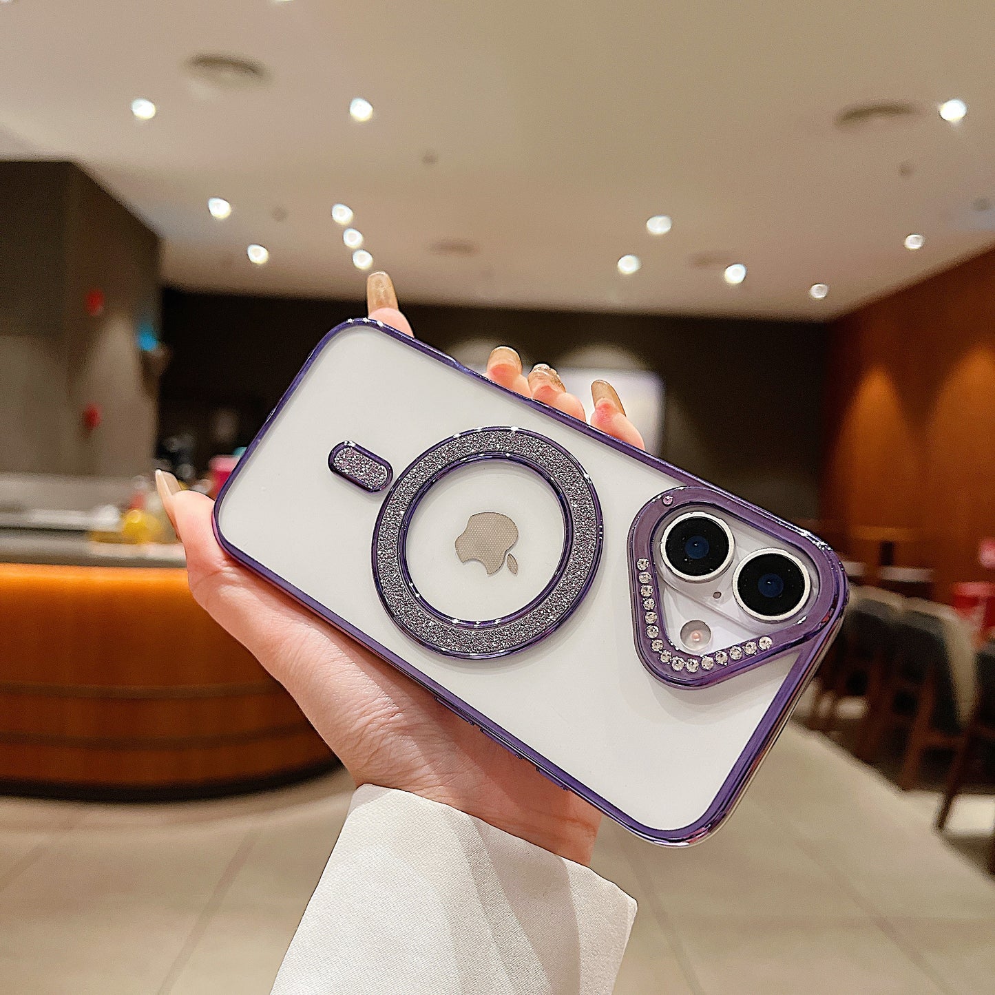 LuxuryKase Transparent Back Cover with Shimmer MagSafe Ring | Soft TPU Case | Stylish Shockproof Protective Mobile Case with Premium Finish For iPhone 15 & 16 Series