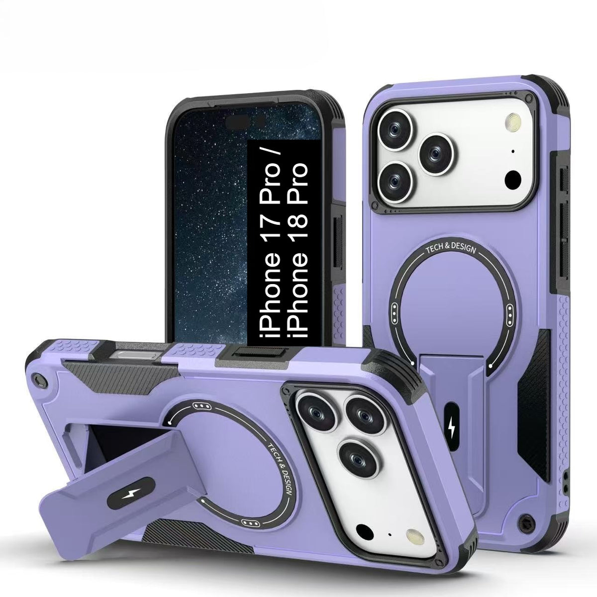 US LITE Back Cover with Portable Kickstand | Mag-Safe Compatible Magnetic Case | Shockproof Military Grade Protection | Rugged Armor Design Phone Cover For iPhone & Samsung