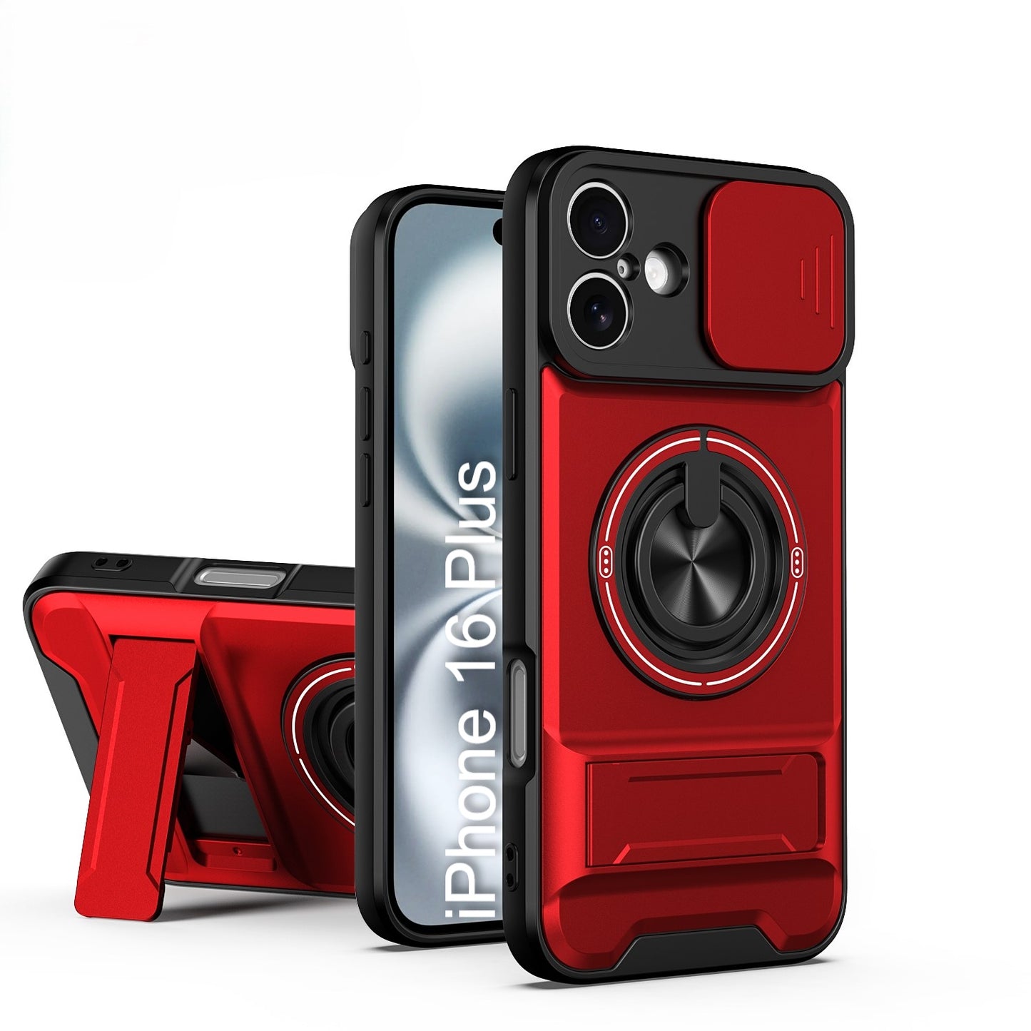 LuxuryKase Magnetic Armour Case | MagSafe Compatible | Sliding Camera Cover | 360° Finger Ring Holder | Built-In Bracket Stand | Hard PC Back & Soft TPU Bumper For iPhone & Samsung Series