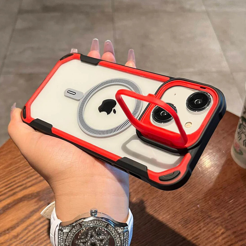 LuxuryKase LK164 Invisible Stand Transparent Magnetic Mag-Safe Wireless Charger Case Cover For iPhone