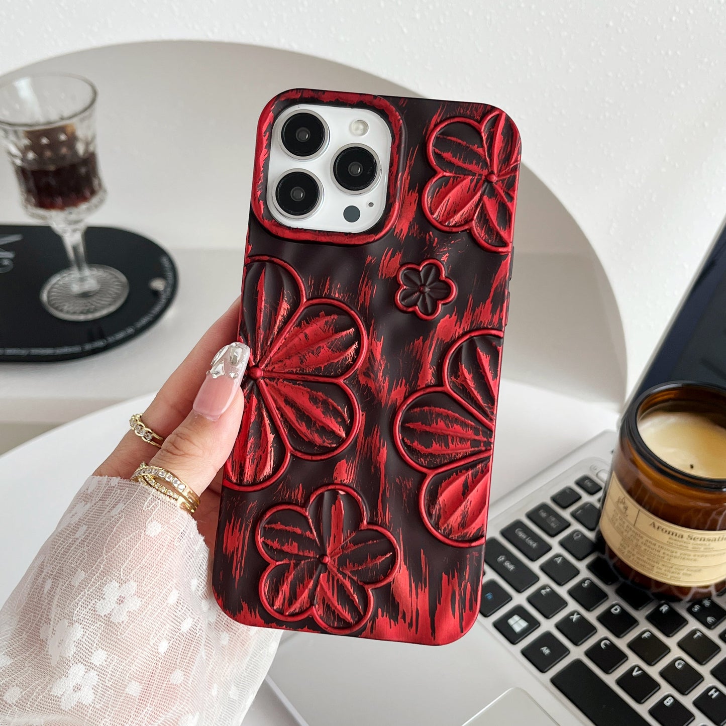 LuxuryKase LK138 Double Shaded 3D Flower Print Case For iPhone