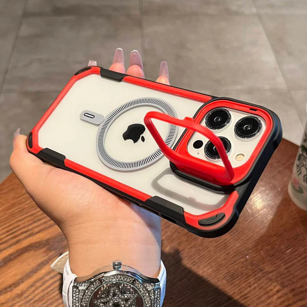 LuxuryKase LK164 Invisible Stand Transparent Magnetic Mag-Safe Wireless Charger Case Cover For iPhone
