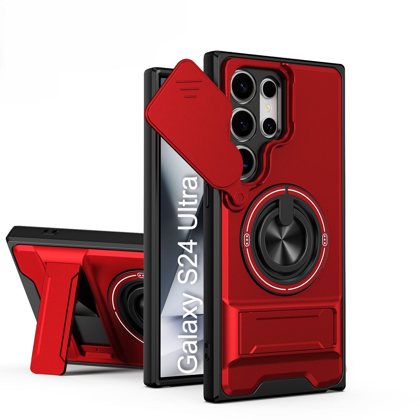 LuxuryKase Magnetic Armour Case | MagSafe Compatible | Sliding Camera Cover | 360° Finger Ring Holder | Built-In Bracket Stand | Hard PC Back & Soft TPU Bumper For iPhone & Samsung Series