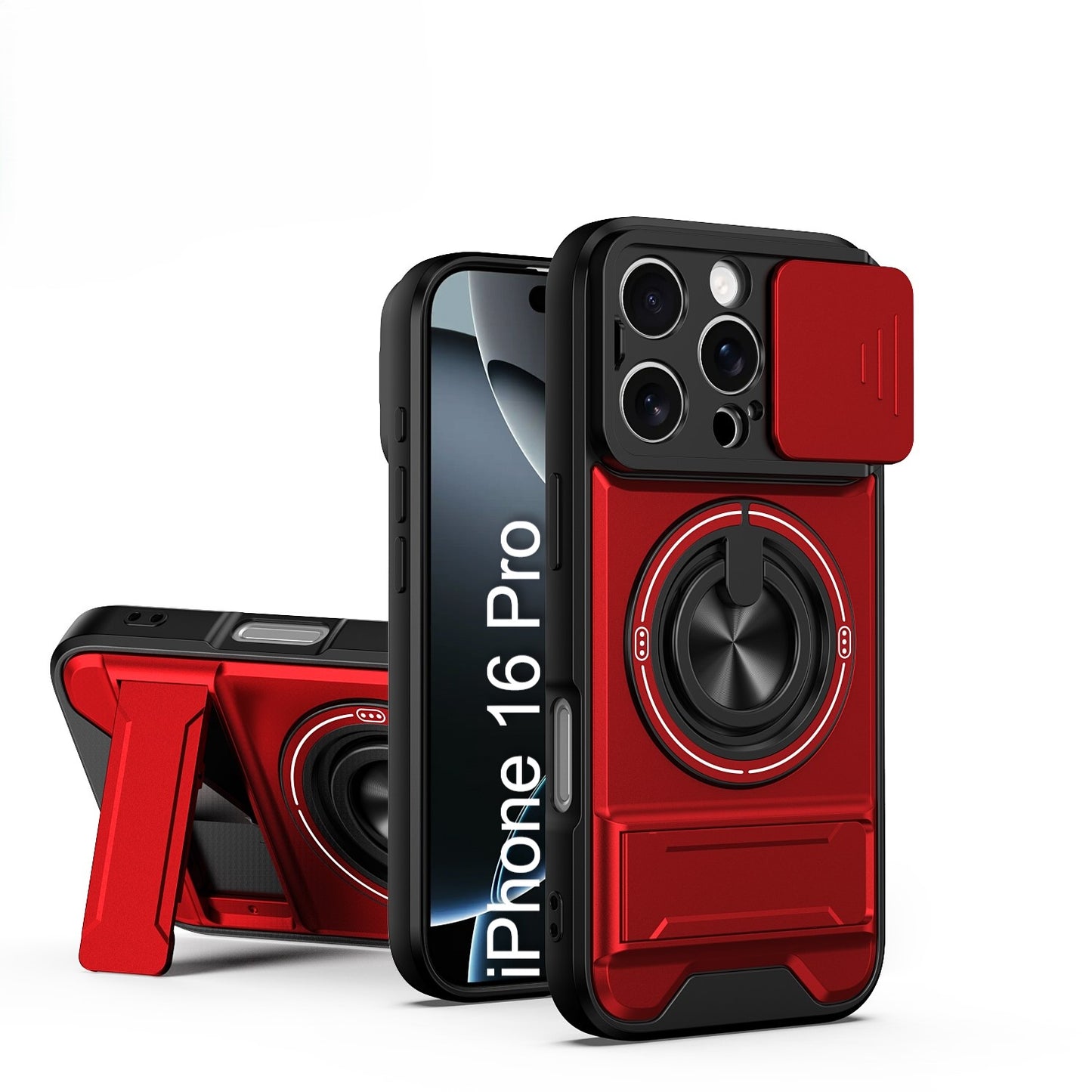 LuxuryKase Magnetic Armour Case | MagSafe Compatible | Sliding Camera Cover | 360° Finger Ring Holder | Built-In Bracket Stand | Hard PC Back & Soft TPU Bumper For iPhone & Samsung Series