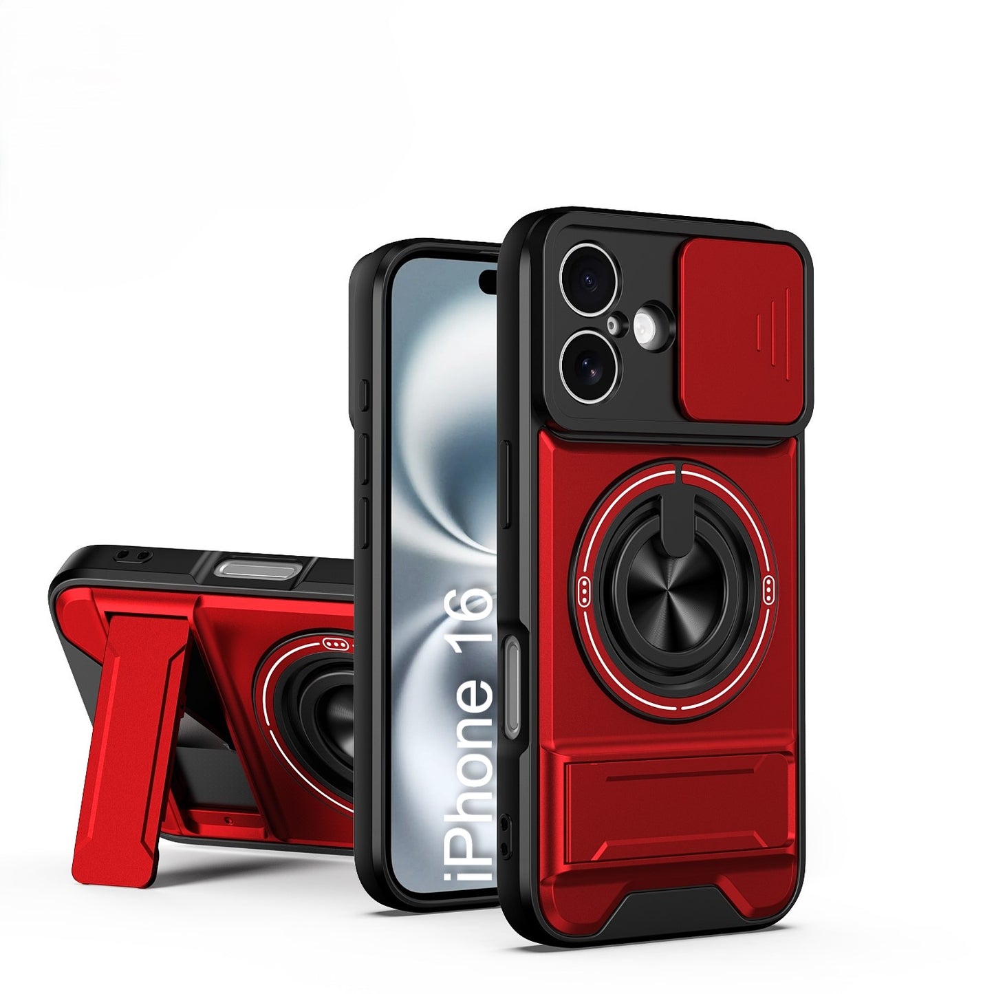 LuxuryKase Magnetic Armour Case | MagSafe Compatible | Sliding Camera Cover | 360° Finger Ring Holder | Built-In Bracket Stand | Hard PC Back & Soft TPU Bumper For iPhone & Samsung Series