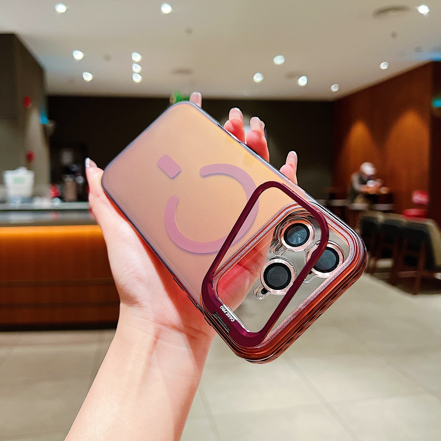 LuxuryKase LK169 Laser Gradient Lens Holder Stand Mag-Safe Case Cover For iPhone 16 & 17 Series