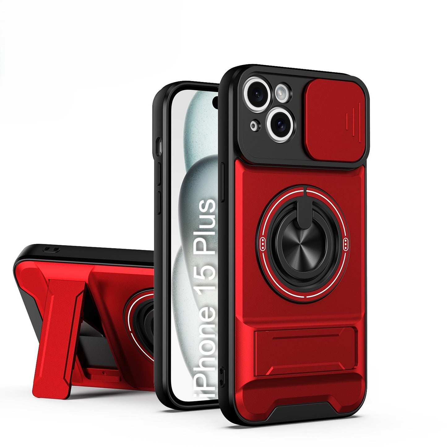 LuxuryKase Magnetic Armour Case | MagSafe Compatible | Sliding Camera Cover | 360° Finger Ring Holder | Built-In Bracket Stand | Hard PC Back & Soft TPU Bumper For iPhone & Samsung Series