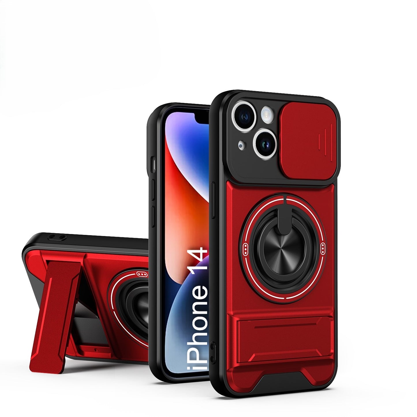 LuxuryKase Magnetic Armour Case | MagSafe Compatible | Sliding Camera Cover | 360° Finger Ring Holder | Built-In Bracket Stand | Hard PC Back & Soft TPU Bumper For iPhone & Samsung Series