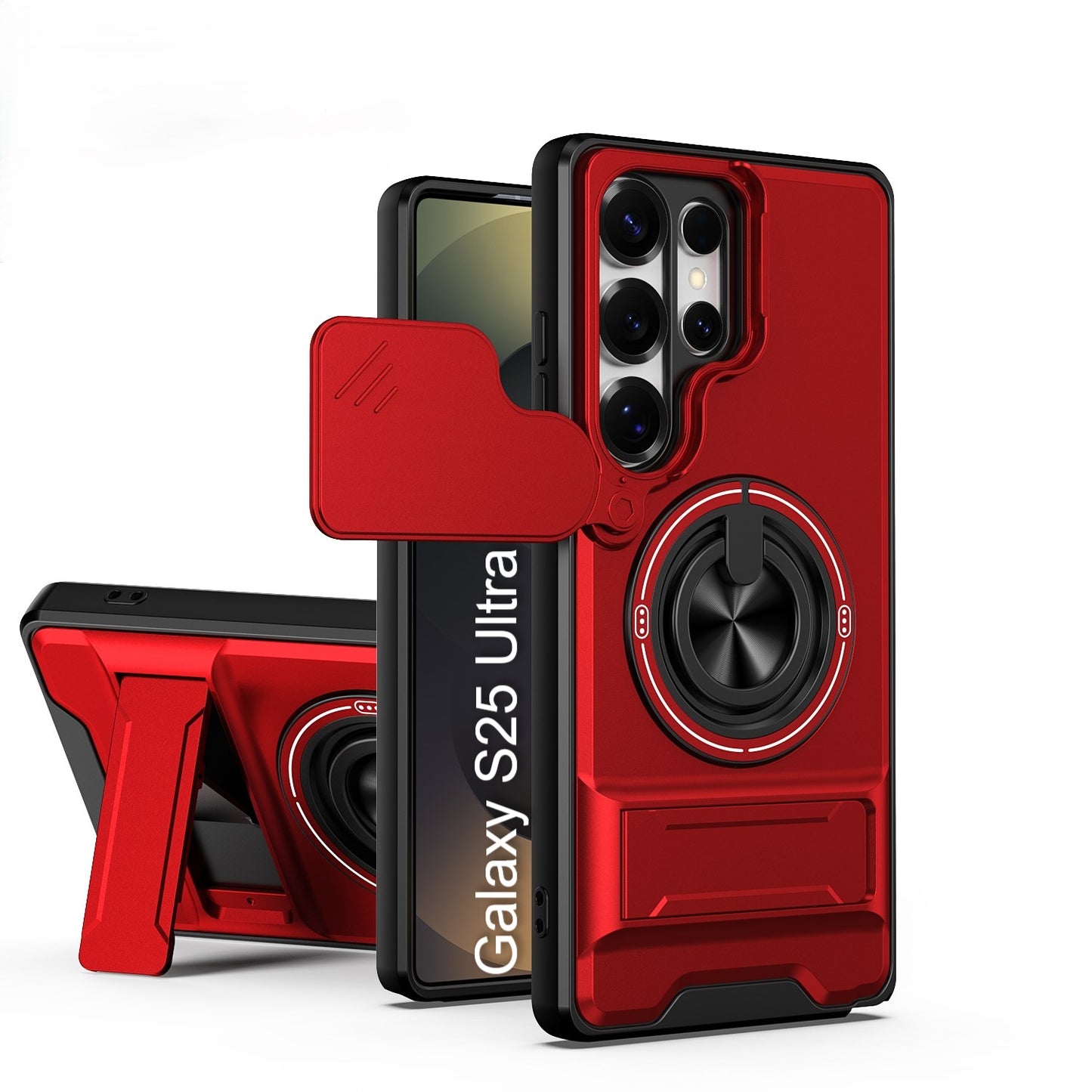 LuxuryKase Magnetic Armour Case | MagSafe Compatible | Sliding Camera Cover | 360° Finger Ring Holder | Built-In Bracket Stand | Hard PC Back & Soft TPU Bumper For iPhone & Samsung Series