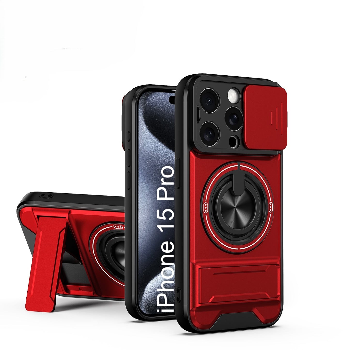 LuxuryKase Magnetic Armour Case | MagSafe Compatible | Sliding Camera Cover | 360° Finger Ring Holder | Built-In Bracket Stand | Hard PC Back & Soft TPU Bumper For iPhone & Samsung Series