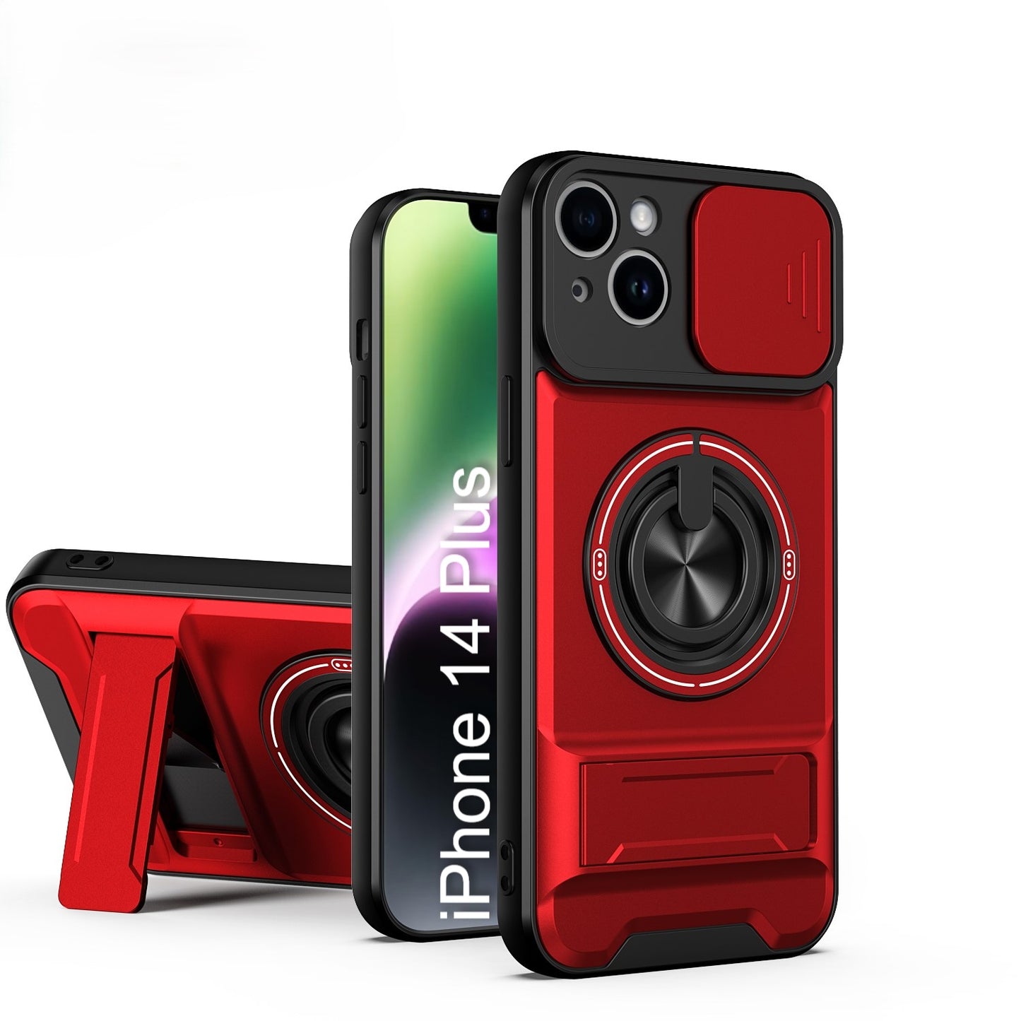 LuxuryKase Magnetic Armour Case | MagSafe Compatible | Sliding Camera Cover | 360° Finger Ring Holder | Built-In Bracket Stand | Hard PC Back & Soft TPU Bumper For iPhone & Samsung Series