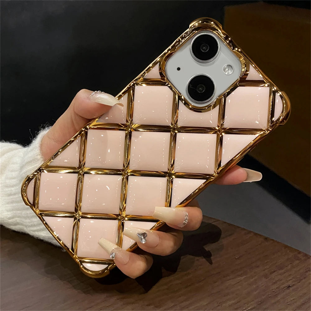 LuxuryKase LK152 Plating Diamond Lattice Grid Case For iPhone