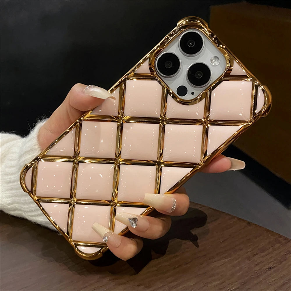 LuxuryKase LK152 Plating Diamond Lattice Grid Case For iPhone