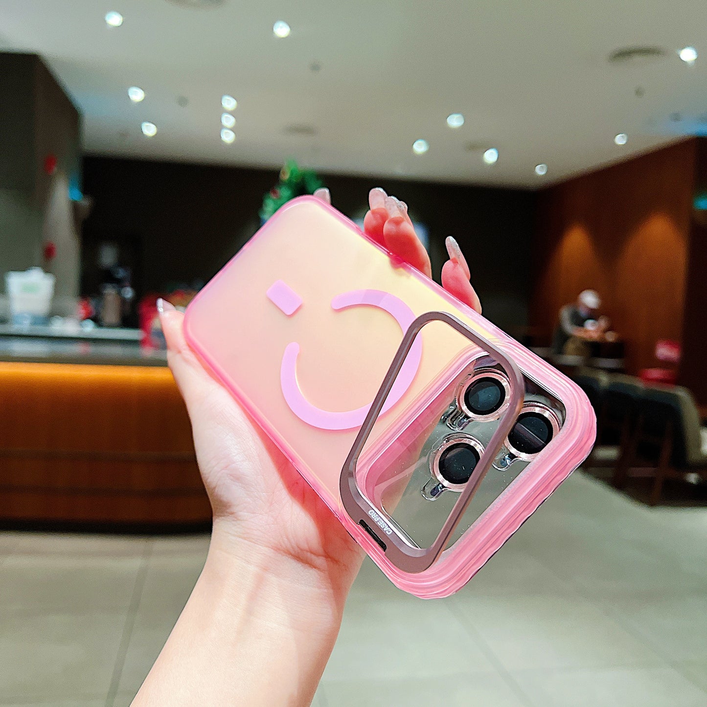 LuxuryKase LK169 Laser Gradient Lens Holder Stand Mag-Safe Case Cover For iPhone 16 & 17 Series