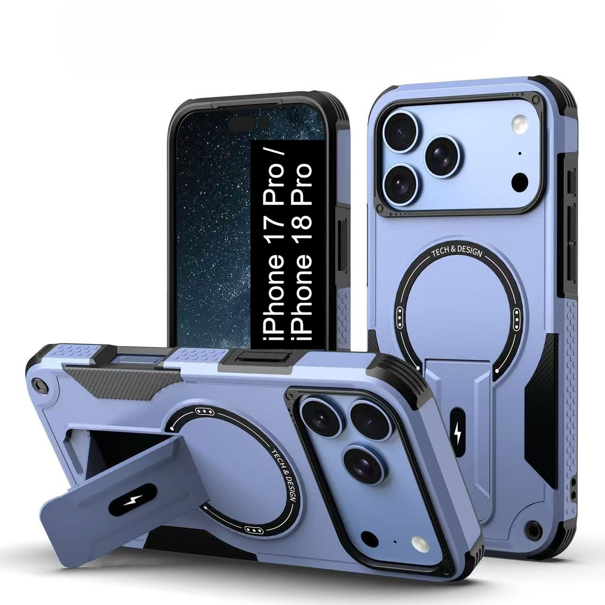 US LITE Back Cover with Portable Kickstand | Mag-Safe Compatible Magnetic Case | Shockproof Military Grade Protection | Rugged Armor Design Phone Cover For iPhone & Samsung