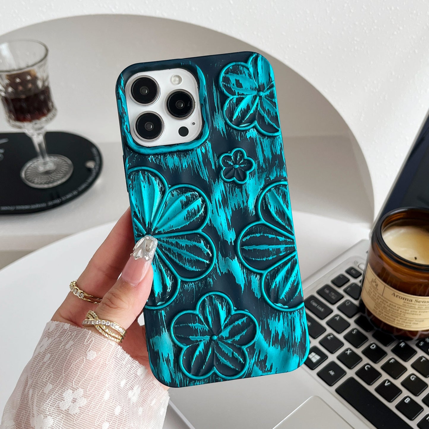 LuxuryKase LK138 Double Shaded 3D Flower Print Case For iPhone