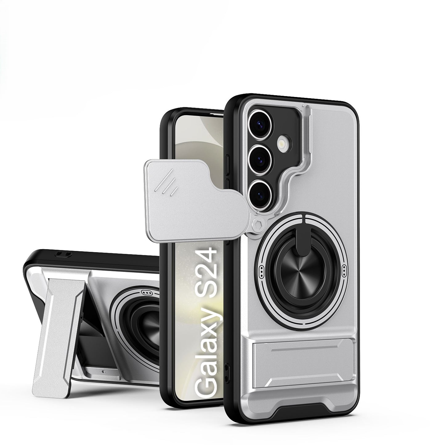 LuxuryKase Magnetic Armour Case | MagSafe Compatible | Sliding Camera Cover | 360° Finger Ring Holder | Built-In Bracket Stand | Hard PC Back & Soft TPU Bumper For iPhone & Samsung Series