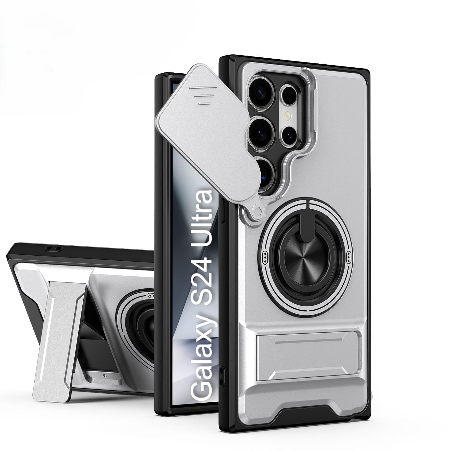 LuxuryKase Magnetic Armour Case | MagSafe Compatible | Sliding Camera Cover | 360° Finger Ring Holder | Built-In Bracket Stand | Hard PC Back & Soft TPU Bumper For iPhone & Samsung Series