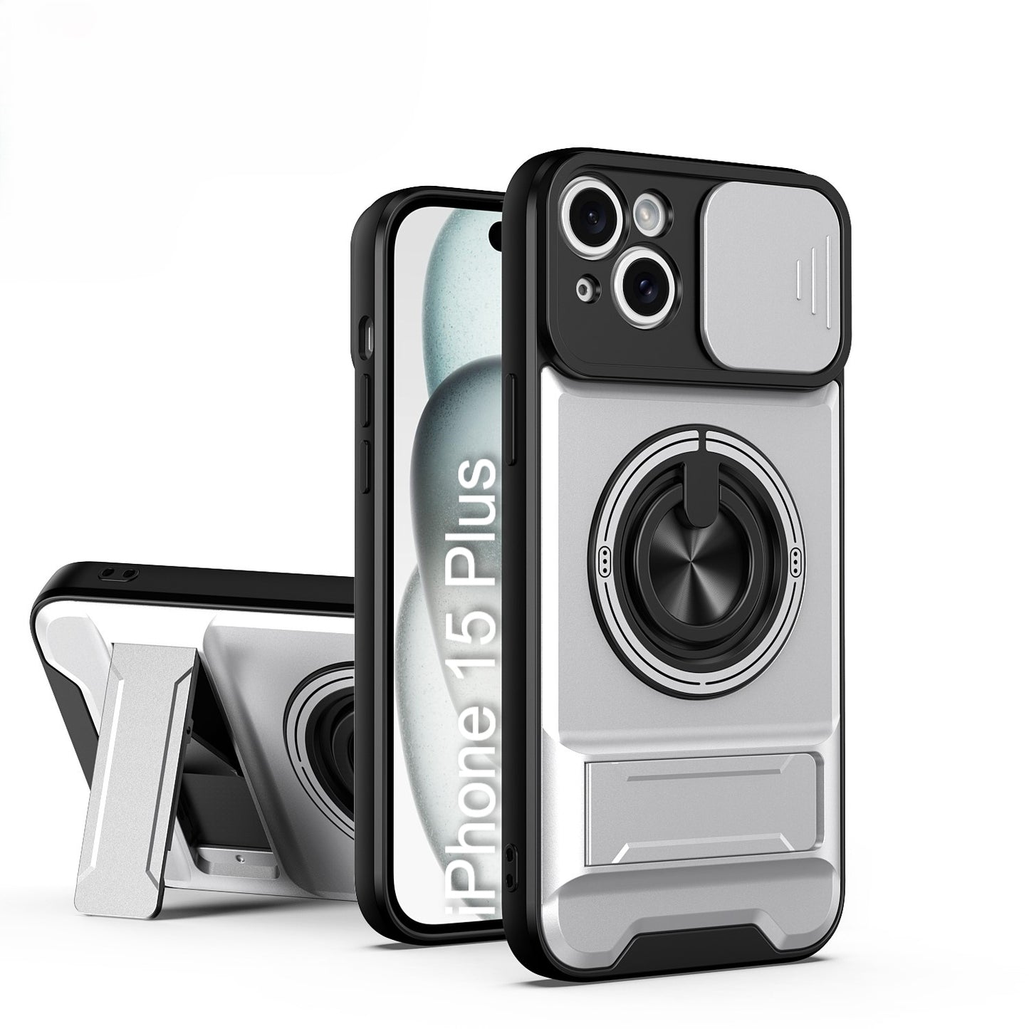LuxuryKase Magnetic Armour Case | MagSafe Compatible | Sliding Camera Cover | 360° Finger Ring Holder | Built-In Bracket Stand | Hard PC Back & Soft TPU Bumper For iPhone & Samsung Series