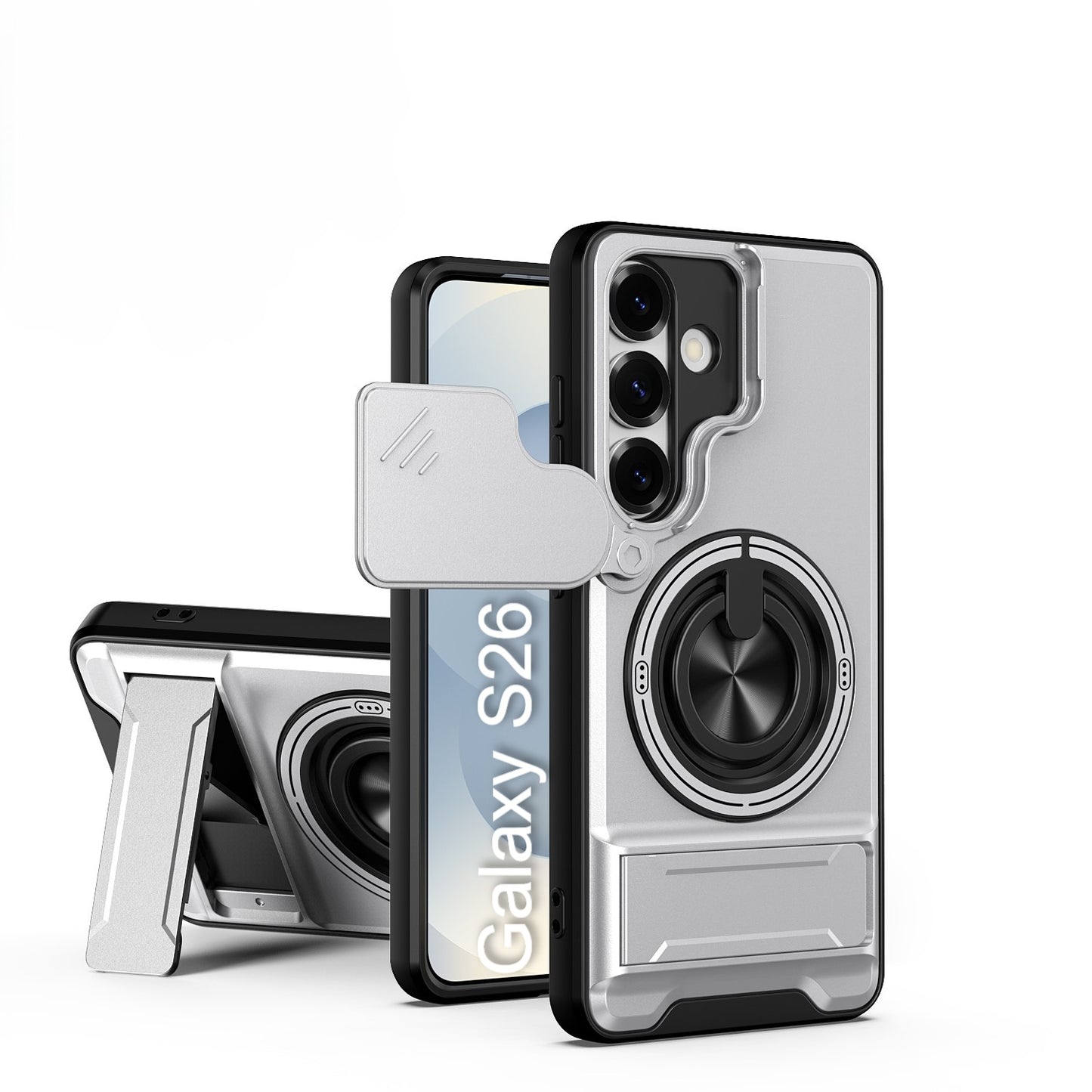 LuxuryKase Magnetic Armour Case | MagSafe Compatible | Sliding Camera Cover | 360° Finger Ring Holder | Built-In Bracket Stand | Hard PC Back & Soft TPU Bumper For iPhone & Samsung Series
