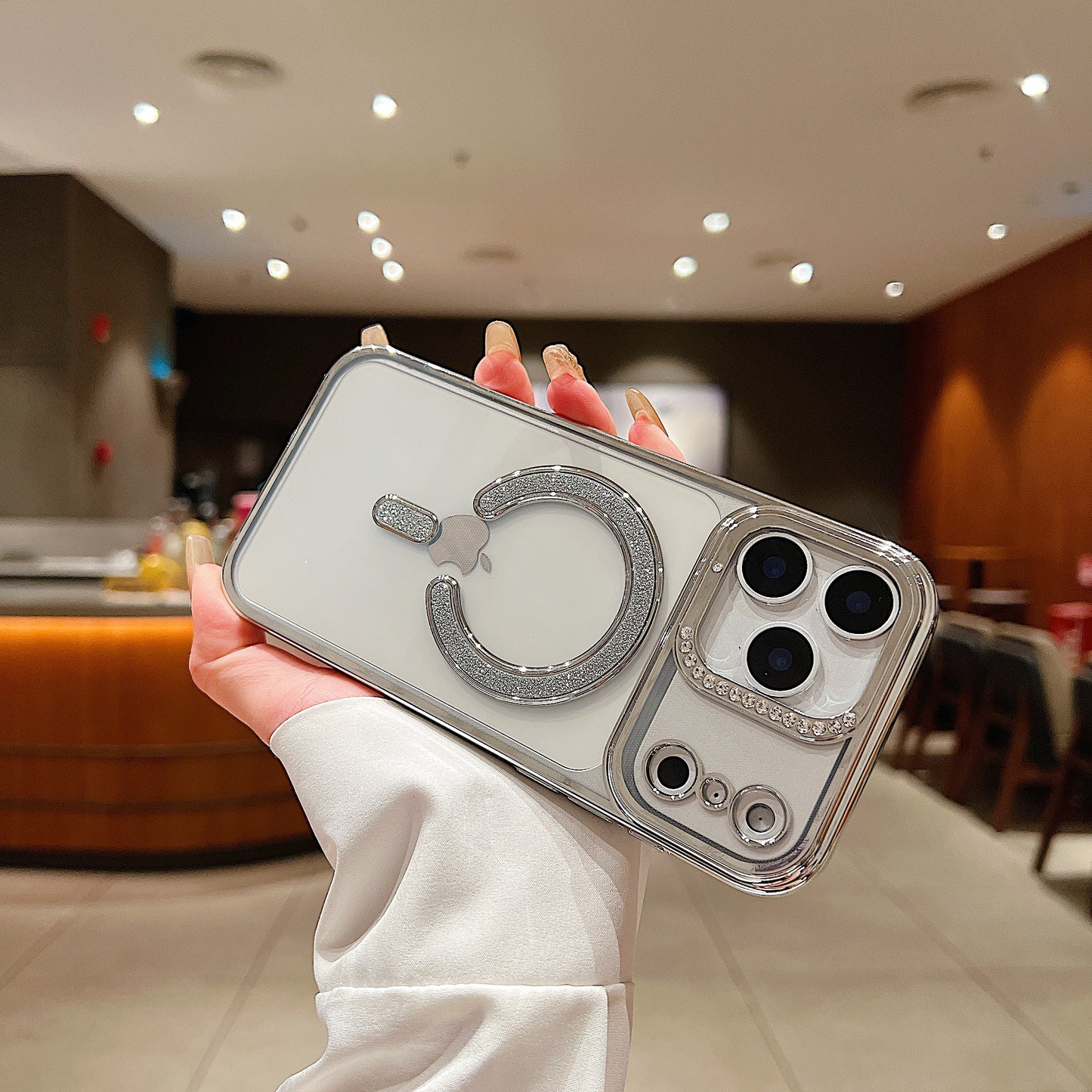 LuxuryKase Transparent Back Cover with Shimmer MagSafe Ring | Soft TPU Case | Stylish Shockproof Protective Mobile Case with Premium Finish For iPhone 15 & 16 Series