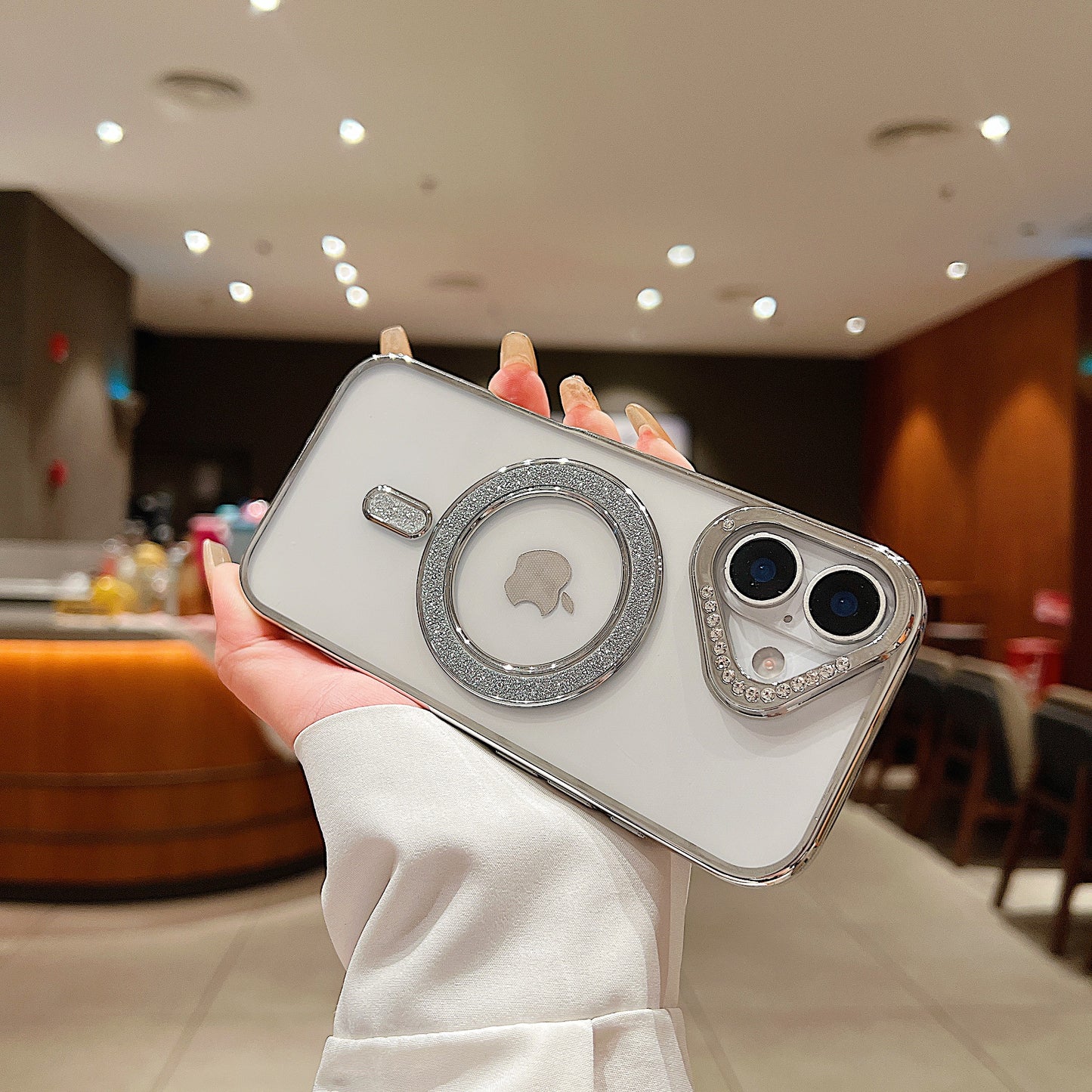 LuxuryKase Transparent Back Cover with Shimmer MagSafe Ring | Soft TPU Case | Stylish Shockproof Protective Mobile Case with Premium Finish For iPhone 15 & 16 Series