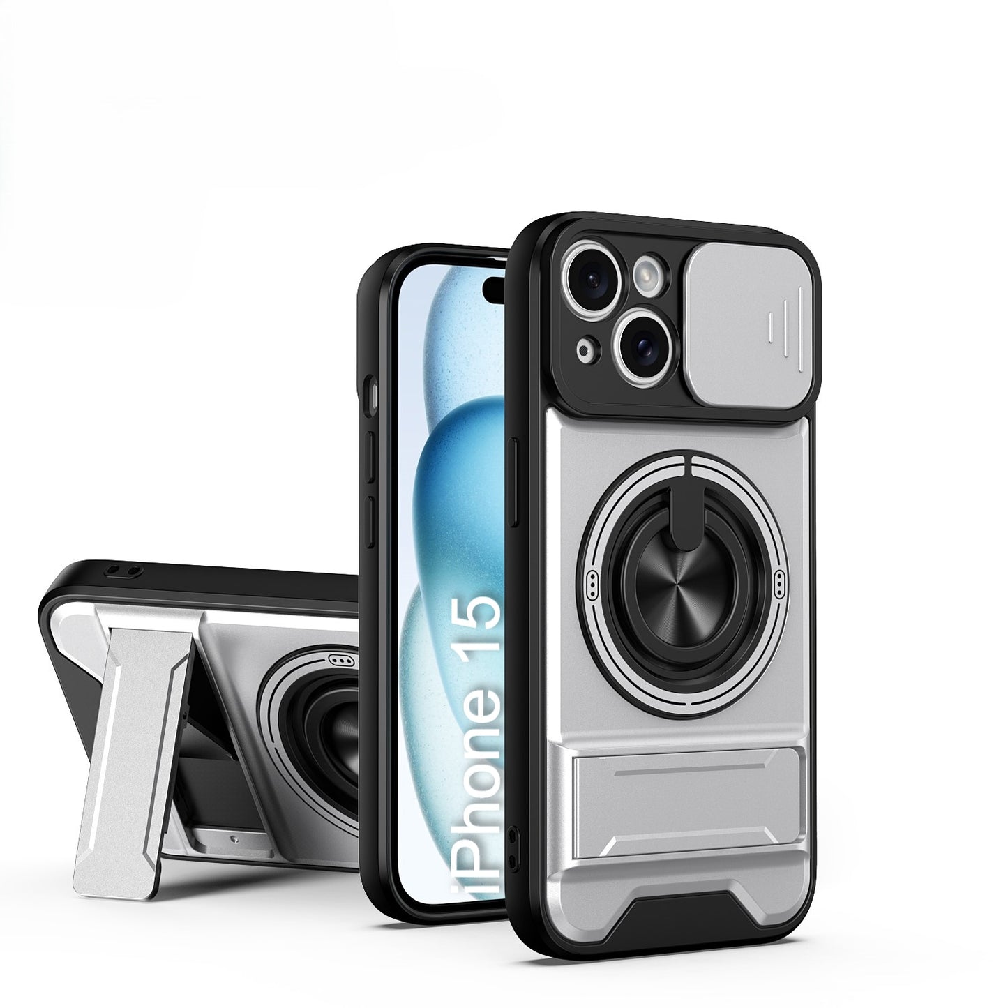 LuxuryKase Magnetic Armour Case | MagSafe Compatible | Sliding Camera Cover | 360° Finger Ring Holder | Built-In Bracket Stand | Hard PC Back & Soft TPU Bumper For iPhone & Samsung Series