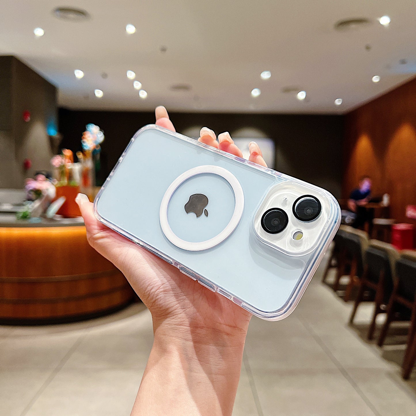 LuxuryKase Magnetic Crystal Clear Case | Colored Edges & Mag-Safe Ring | Built in Camera Lens Protection | Anti Yellow Transparent Bumper | Scratch Resistant For iPhone