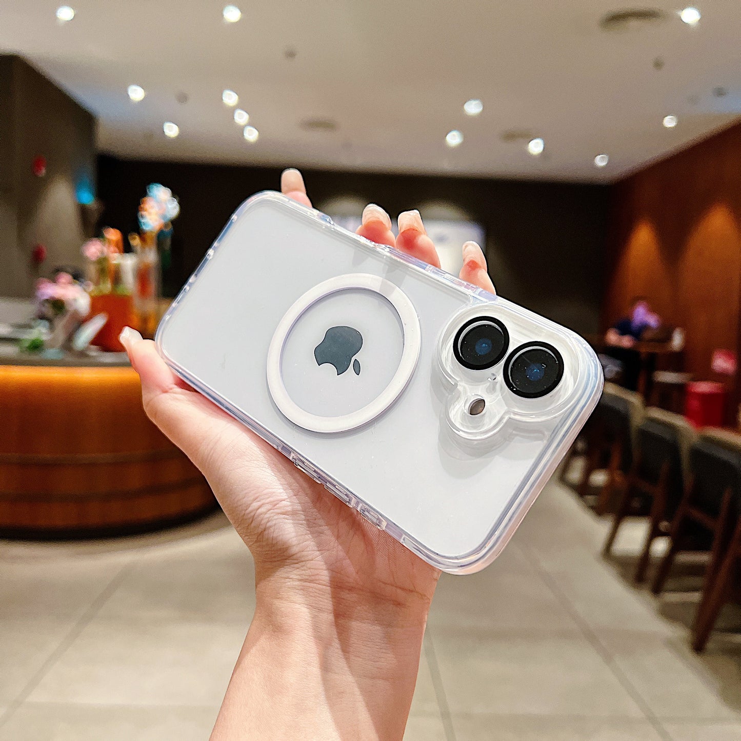 LuxuryKase Magnetic Crystal Clear Case | Colored Edges & Mag-Safe Ring | Built in Camera Lens Protection | Anti Yellow Transparent Bumper | Scratch Resistant For iPhone