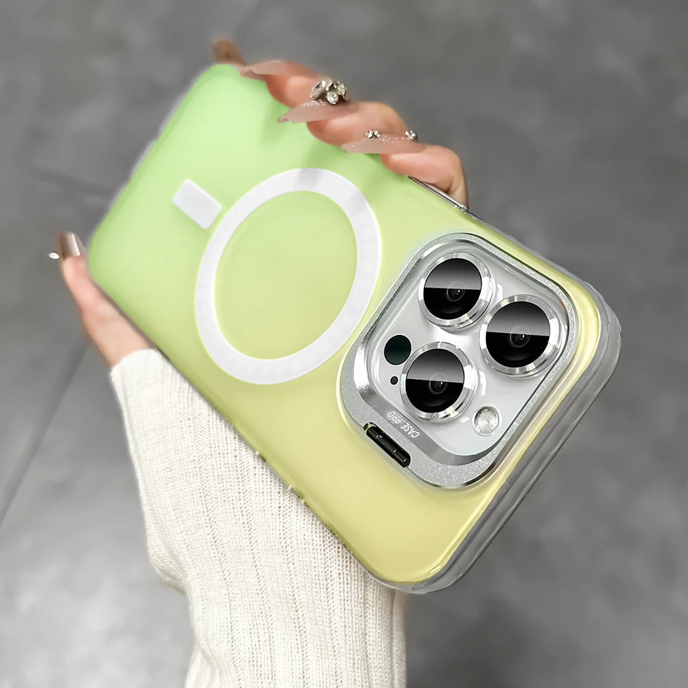 LuxuryKase Mag-Safe Shockproof Gradient Matte Case | Metal Camera Lens Protector & Kickstand | Slim & Edge Protective Cover For iPhone