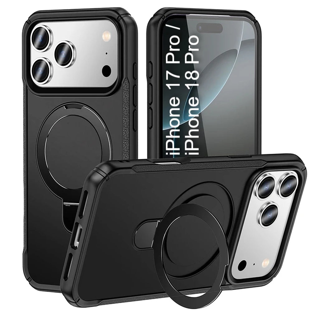 LuxuryKase Shockproof Back Cover with 90° Rotating Ring Kickstand | Mag-Safe Compatible | Rugged Armor Protection Case For iPhone & Samsung Series