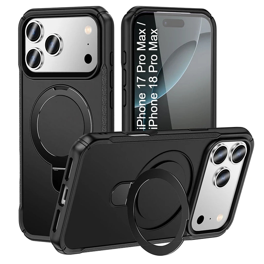 LuxuryKase Shockproof Back Cover with 90° Rotating Ring Kickstand | Mag-Safe Compatible | Rugged Armor Protection Case For iPhone & Samsung Series